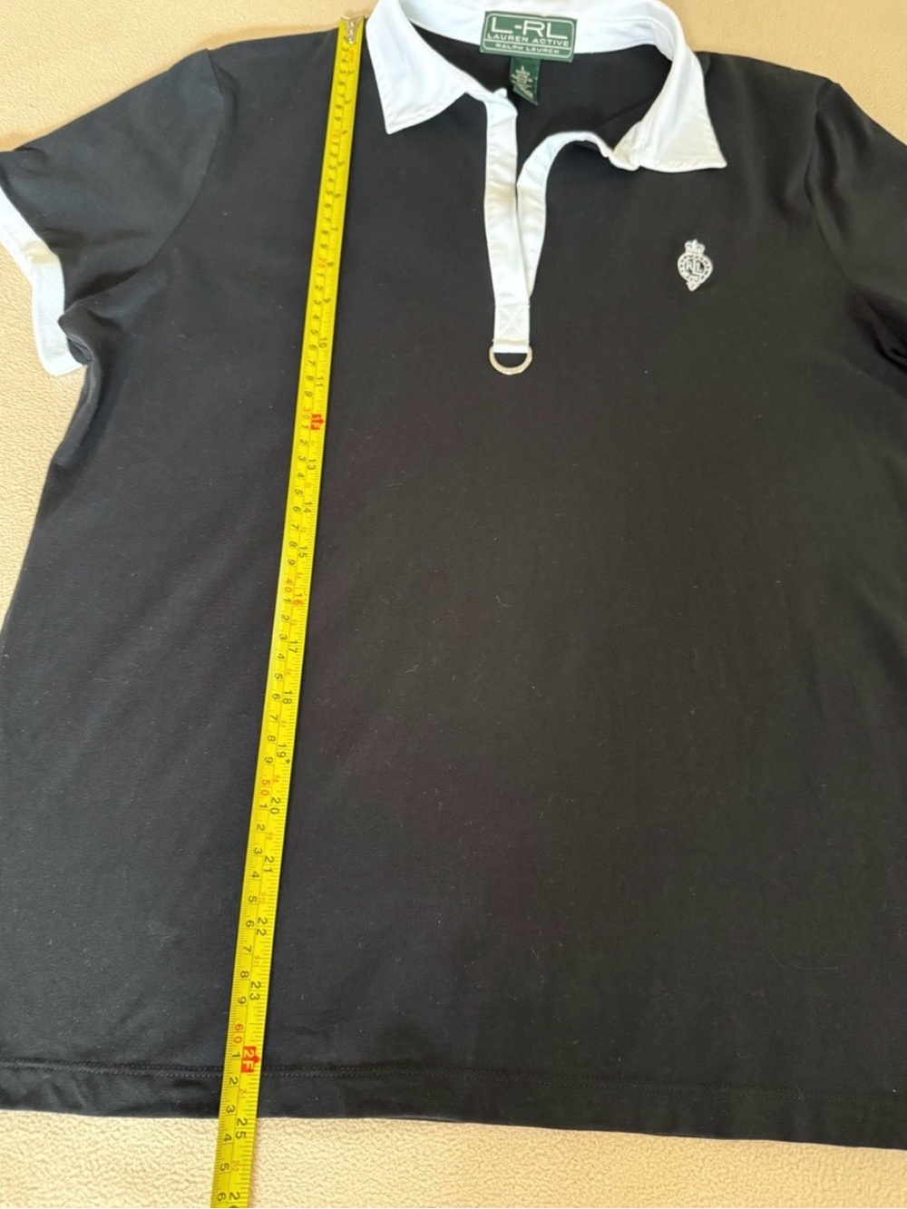 Ralph Lauren Black Polo Top with White Collar and Cuffs - Picture 2 of 4